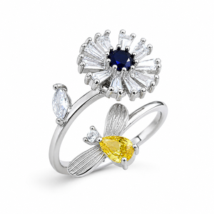 Anello Aperto Girevole Trendy da Donna, Gioiello Minimalista Floreale Rotondo da Dito - Product Image 1
