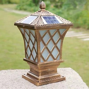 Lampe solaire LED à pilier extérieure, bronze, abat-jour en verre, IP65, blanc chaud 2700K, culot E27, montage encastré, durée de vie 25000 heures, CRI80, dimmable - Product Image 1