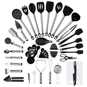 Silicone nấu ăn đồ dùng nhà bếp đặt nhiệt độ cao Nhà bếp chịu mài mòn tiện ích không thép không gỉ dao kéo 42 Bộ - Product Image 1