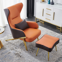 Fauteuil de relaxation ergonomique moderne en cuir avec cadre métallique, acier inoxydable, doré, idéal pour le salon, les loisirs, offre spéciale