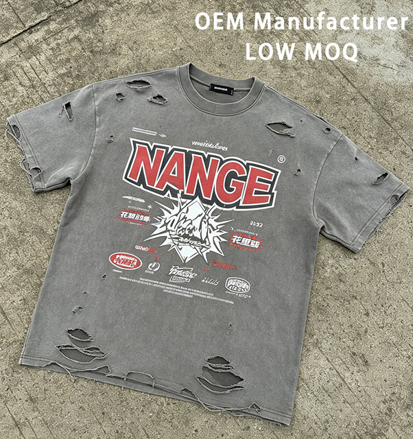 OEM Streetwear Trend Manufacturer Tee Custom Y2k Cotton Vintage Dtg Print Graphic Acid Wash Oversized Distressed T-shirts