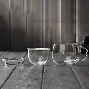 Taza de elaboración de té de flores de vidrio de borosilicato alto con separación de mango Juego de tazas de tres piezas de cubierta plana de oficina divertida - Product Image 4