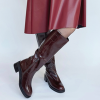 Bottes hautes plissées rétro françaises pour femmes, en cuir véritable, avec doublure en fourrure, coupe ajustée, style décontracté