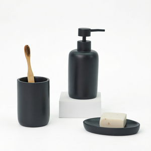 Ensemble d'accessoires de salle de bain élégants en résine noire mate ZCCZ, 6 pièces, comprenant un porte-brosse à dents, un distributeur de lotion, un porte-cotons-tiges - Product Image 1