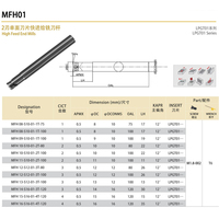 Fraise à grande avance MFH01 avec plaquettes en carbure indexables, 8-16mm, 12°, pour fraisage frontal et débavurage, outil CNC