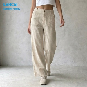 Produttore di <span class=keywords><strong>Pantaloni</strong></span> <span class=keywords><strong>in</strong></span> <span class=keywords><strong>Misto</strong></span> <span class=keywords><strong>Lino</strong></span> Personalizzati OEM ODM <span class=keywords><strong>Pantaloni</strong></span> Casual a Vita Alta e Gamba Larga <span class=keywords><strong>Pantaloni</strong></span> da Ufficio per Donne - Product Image 1