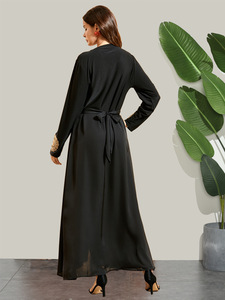 Arab Long Sleeve Embroidery Muslim Glory Abaya Dress Muslim <strong>Black</strong> <strong>Kaftan</strong> - Product Image 6