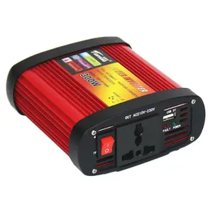 Pengubah Daya Mobil Port USB Otomatis Penuh, Inverter Daya DC 12V Ke AC 300 V, Konverter 220 W Merah Baru, Produsen Langsung