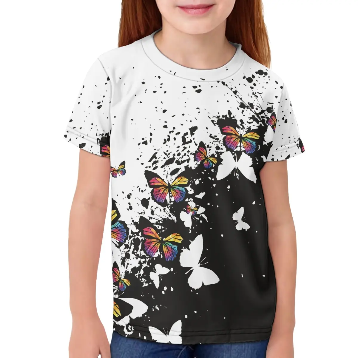 Summer Boys Girls T Shirt Beautiful Butterfly Printing Vêtements pour enfants O-neck Tops Tees Custom Logo/Image Kids T-shirts 3-16Y