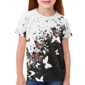 Summer Boys Girls T Shirt Beautiful Butterfly Printing Children's Clothes O-neck Tops Tees Custom Logo/Image Kids T-shirts 3-16Y
