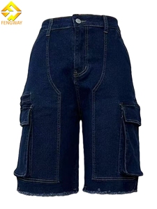 Pantaloni in Denim Tinta Unita per <span class=keywords><strong>Donna</strong></span>, <span class=keywords><strong>Jeans</strong></span> Strappati, Pantaloncini Cargo Multi-Tasca - Product Image 5