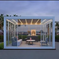 Pergola à lames orientables en aluminium, toit motorisé, portes coulissantes en verre, design étanche pour piscine, villa, cabanes, jardins