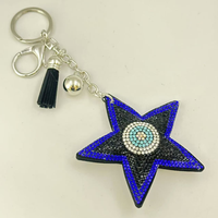 Pendentif de haute qualité en forme d'étoile bleu roi et blanc, orné de strass étincelants et de pompons, porte-clés best-seller