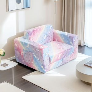 Ensemble de canapé-lit en tissu peluche arc-en-ciel licorne étoile - Design modulaire pliable moderne, <span class=keywords><strong>fauteuil</strong></span> moelleux pour chambres ou salons - Product Image 1
