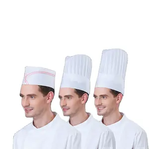 Summer Disposable Chef's Hat Paper Hat 20 Packs Men's And Women's Kitchen Breathable Work Hat White