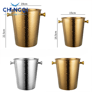 Cubo de hielo metálico dorado de 5 cuartos, cubo de hielo de acero inoxidable con acabado espejado martillado para fiestas, bodas, banquetes - Product Image 5