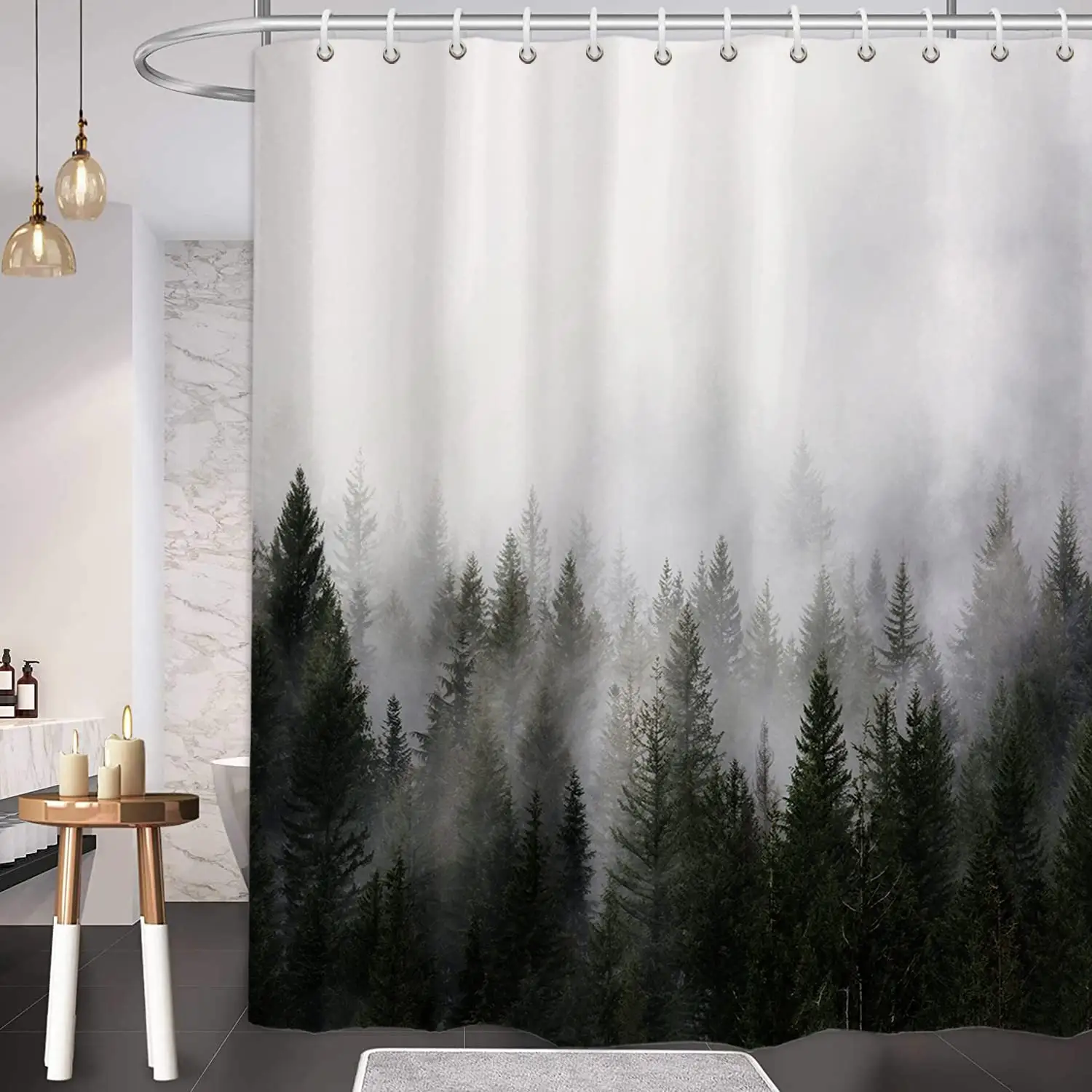 Misty Forest Shower Curtains Flower Shower Curtain Waterproof Polyester Fabric Bath Curtain for Bathroom