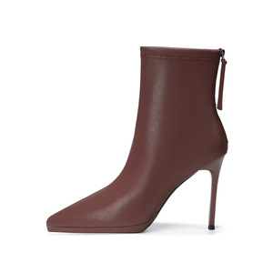 Ankle Boots Solid Pattern Pointed Toe Thin Heel 8cm up Pu Upper Plush Lining <b>Height</b> <b>Increasing</b> Fashion Women's <b>Shoes</b> - Product Image 5