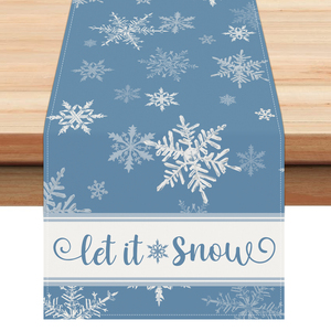 Runner da Tavola Natalizio Lavabile 13x72 13x90 Pollici, Decorazione <span class=keywords><strong>Blu</strong></span> con Fiocchi di Neve per <span class=keywords><strong>Cucina</strong></span> e Sala da Pranzo - Product Image 1