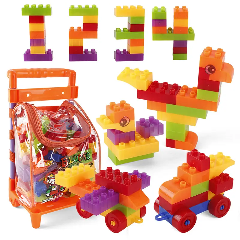 Nueva llegada desarrollar habilidades de imaginación juguetes educativos de bloques de construcción para niños mochila plástico 40 Multi ABS animales y naturaleza