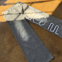 Jeans personnalisés OEM ODM Streetwear avec impression en relief, délavés à l'acide, vintage, coupe ample, décontractés, en denim pour hommes