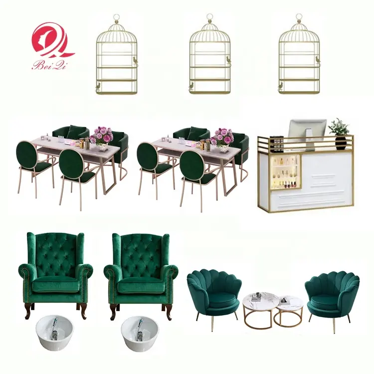 Salon de gros professionnel avec prix d'usine chaise de manucure vert roi avec kit de table