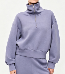 Sudadera deportiva personalizada con cremallera de 1/4 para mujer, de algodón y poliéster, con cuello tipo embudo, tipo jersey de forro polar - Product Image 4