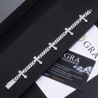 À la mode 925 Argent Hip Hop Cubain Lien Bracelets Rappeur Bijoux avec Croix Glacée Conception Moissanite Cubain Chaîne Bracelet Croix Charme