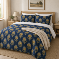 Ensemble de literie 4 pièces en coton 100% à imprimé floral bleu clair, housse de couette, drap, taies d'oreiller pour la chambre à coucher, textile de maison