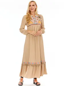 Vestido de lantejoulas com bordado, vestido feminino de manga longa elástico abaya