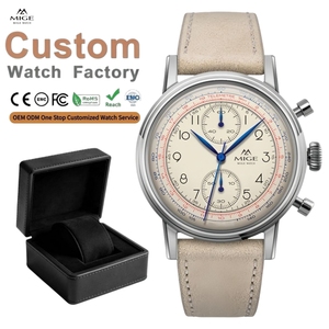 Reloj OEM con Logotipo Personalizado, Reloj de Cuarzo Clásico con Cronógrafo VK61 Japonés, Correa de Cuero Vacuno, Relojes de Cuarzo Vintage para Hombre - Product Image 1
