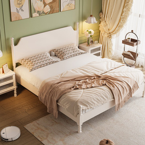 <b>Solid</b> <b>Wood</b> Bed 1.5M Platform Bed Frame French Cream Style <b>White</b> Bedroom Furniture Durable Bedding Set - Product Image 2