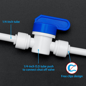 Robinet à bille droit égal à connexion rapide 1/4 pouce, raccords de coupure à pousser pour système de purification d'eau RO/DI - Product Image 4