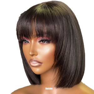 Pelucas estilo Bob al por mayor, baratas, con flequillo, esponjosas <span class=keywords><strong>y</strong></span> naturales, <span class=keywords><strong>de</strong></span> buena calidad para mujeres negras, precio al por mayor - Product Image 1