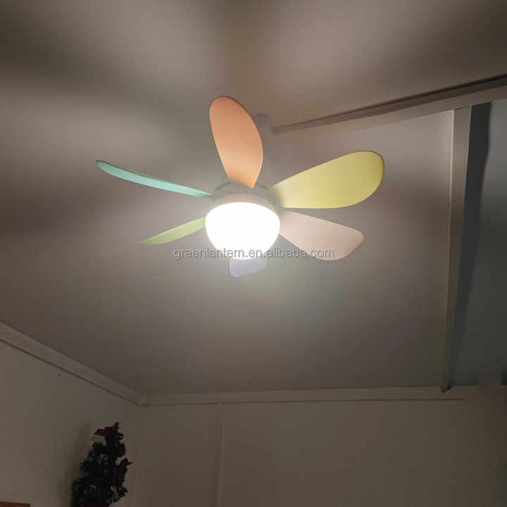 6枚羽根の花型シーリングファンライト、E27 LED電球ランプ、分解可能な