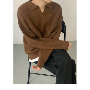 <span class=keywords><strong>Pull</strong></span> col en V pour homme, style coréen, tricoté, pour adolescent, haut de base, coupe ample, polyester et laine, finition sans repassage - Product Image 3