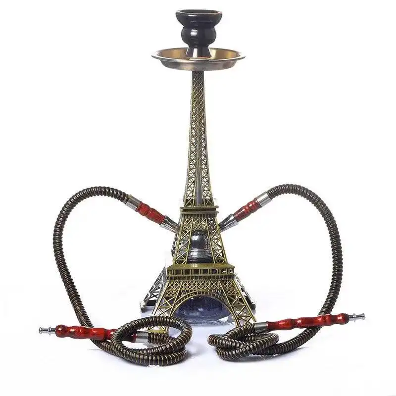Conjunto de narguilé Shisha Torre de Paris com tigela de cerâmica mangueiras duplas pinças de carvão base de vidro tubo de água Cachimba Sheesha Narguilé