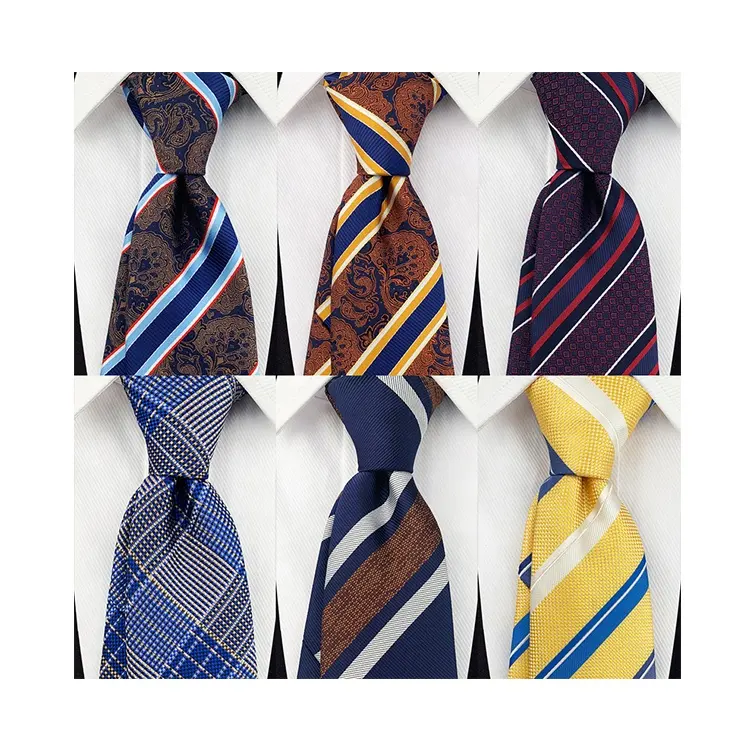 Simple design 8cm striped yellow red blue white color tie hot sale polyester neckties for men with customized logo