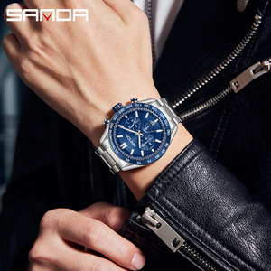 Reloj de Cuarzo Redondo para Hombre SANDA 5501, Esfera de 43 mm, Correa de 20 mm, Estilo Moderno y Ejecutivo, Resistente al Agua, con Fecha, Correa de Acero Inoxidable - Product Image 5