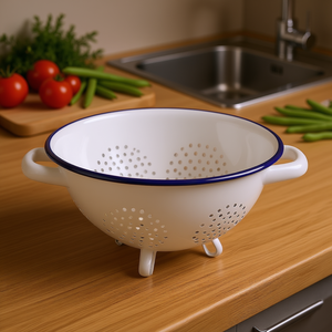 KARL KRGER <b>Colander</b> Husum White With Blue Rim 30 Cm <b>Strainer</b> For Kitchen Use - Product Image 3