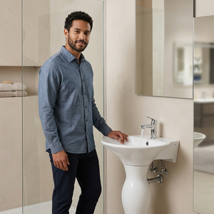 White Pedestal Vessel <b>Basin</b> Floor Mounted Modern Design Polished Finish Easy Clean Drainer Included Granite Top Bathroom Sink - Product Image 3