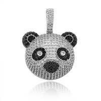Pendentif Tête de Panda Hip Hop Noir & Argent Bicolore Entièrement Sertie de Zircons Cubiques Collier Homme Bijou Tendance Accessoire Mode