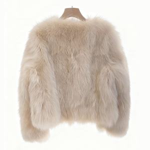 Abrigo corto de piel de zorro de imitación teñido liso tejido ecológico elegante regular para mujer Boying para invierno - Product Image 2