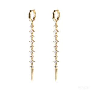 Sterling Silver 925 CZ Fine Jewelry Women Hoop Earring With Long Drop Dangle Tassel Chain