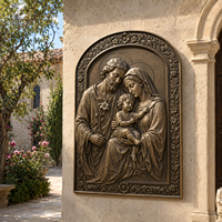 Relief mural religieux en bronze de la Sainte Famille, plaque d'art chrétien moulée à la main pour l'église, la chapelle, le monastère, le jardin et la décoration commémorative