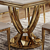 Table à manger en marbre de luxe léger, fabrication directe d'usine de Foshan, structure en acier plaqué or, design rectangulaire, usage domestique, 4 places