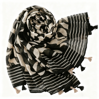 Nouvelle collection été Malaisie : Écharpe longue légère en viscose noire pour femme, motif fantaisie feuilles et fleurs, avec détails à pompons
