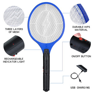 Raquette anti-moustiques USB avec grille de sécurité à 3 couches, tapette électrique portative rechargeable pour usage domestique - Product Image 2