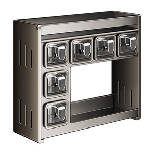 Wall Mounted Spice <b>Rack</b> With Glass Containers For <b>Kitchen</b> <b>Storage</b> Rectangle Design No Drilling Required - Product Image 5