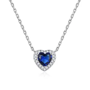 Nickel Free Fine 925 Silver Jewelry 18k Gold Classic Sapphire Heart Shape Necklace